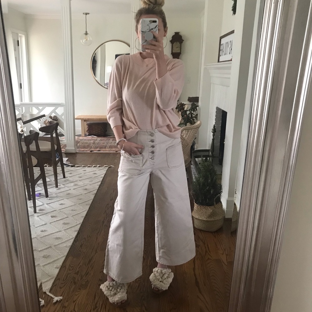 Free People Wide Leg Culottes Jeans - cream